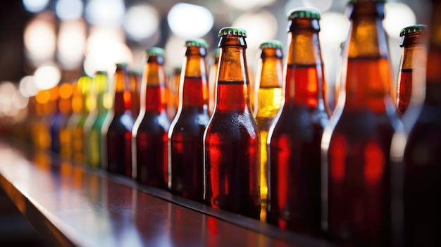 Variedad de botellas de cerveza alineadas IA generativa