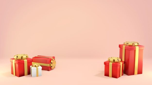 Variedad de cajas de regalo sobre fondo rosa, render 3d, ilustración 3D