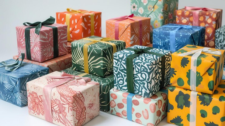 Una variedad de cajas de regalos coloridas con patrones únicos dispuestos para una celebración festiva