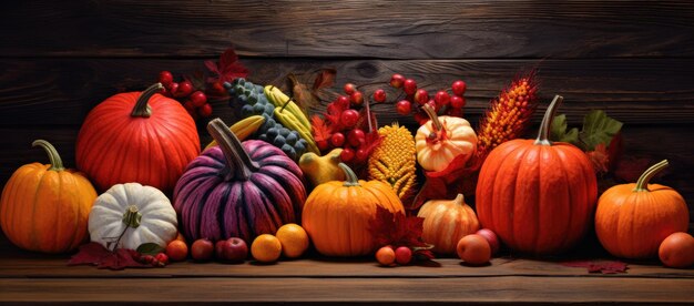 Una variedad de calabazas y calabazas en una mesa