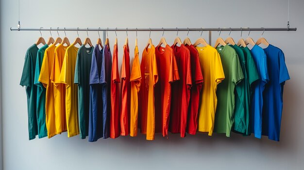 Variedad de camisas casuales en colgadores