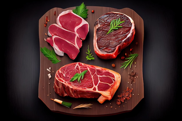 Variedad de carne Raw Black Angus Prime para una buena cena