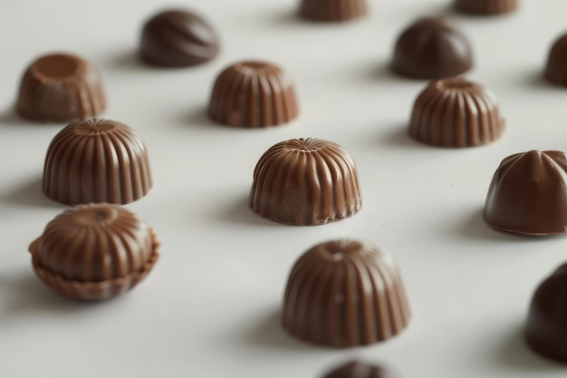 Una variedad de chocolates finos sobre fondo blanco