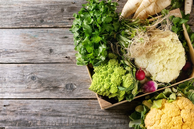 Variedad de coliflor y rábano.