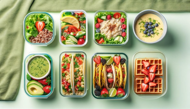 Una variedad colorida de comidas preparadas saludables