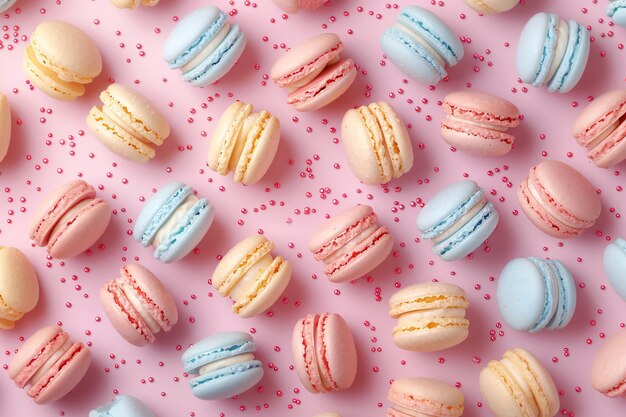 Una variedad colorida de macarrones con glaseado y salpicaduras de diferentes colores