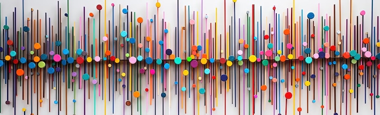 Foto una variedad colorida de palos alineados en la pared en el estilo de las estructuras matemáticas