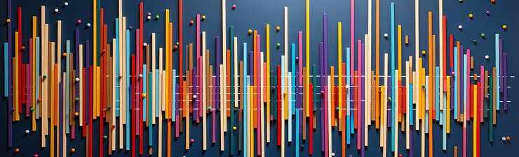 Foto una variedad colorida de palos alineados en la pared en el estilo de las estructuras matemáticas