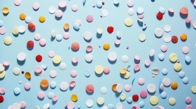 Una variedad colorida de pastillas medicinales en azul