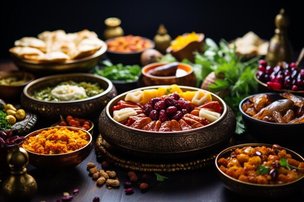 Foto variedad de comida árabe ramadán iftar eid