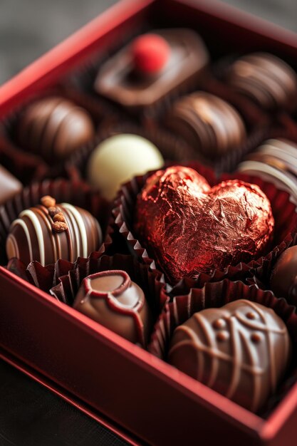 Foto una variedad decadente en una caja de chocolate de san valentín