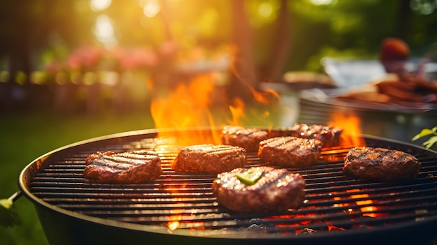 Una variedad de deliciosas carnes a la parrilla con verduras en la parrillas de barbacoa