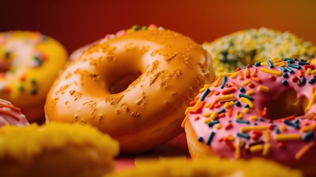 Una variedad de donuts están sobre una mesa.