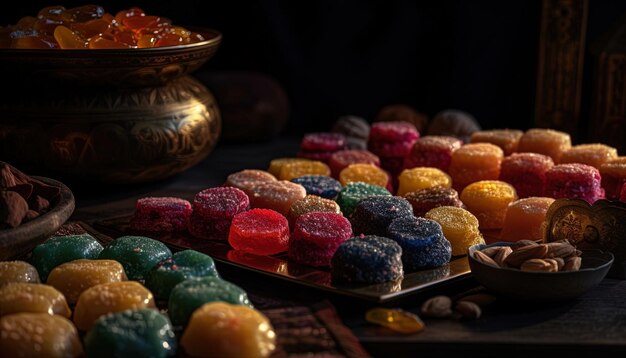 Variedad de dulces árabes tradicionales Gran cena Eid alFitr mubarak