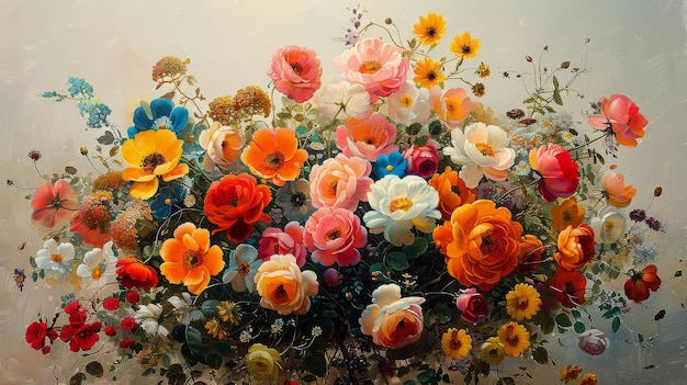 Una variedad de flores adornan la pared
