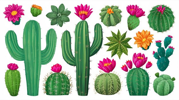 una variedad de flores y plantas de cactus