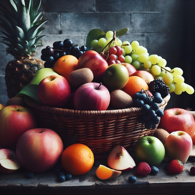 Una variedad de frutas frescas apiladas