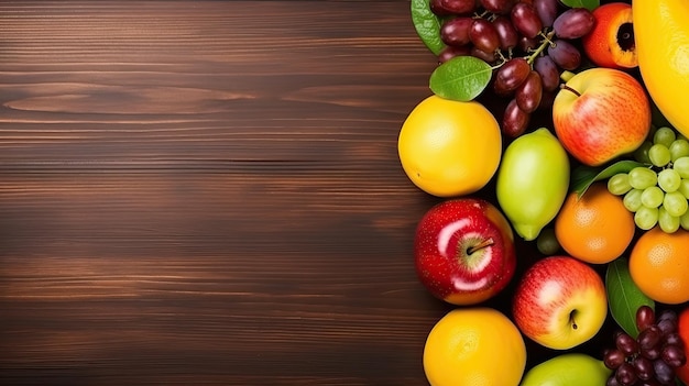 Una variedad de frutas en una mesa de madera.