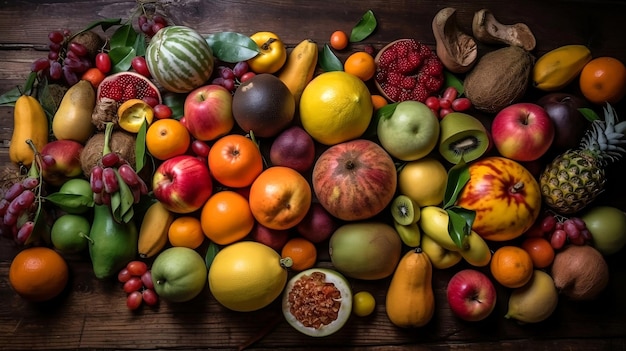 Una variedad de frutas en una mesa.
