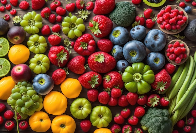 Una variedad de frutas que incluyen fresas, arándanos y otras frutas.