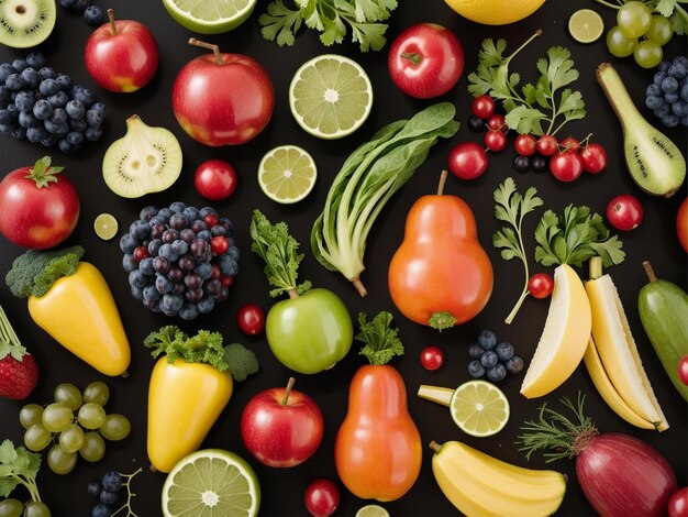 Foto una variedad de frutas y verduras en cuencos enfoque alimentario fotografía de alimentos para la salud