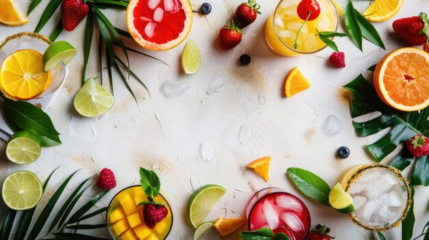 Foto una variedad de frutas y verduras expuestas en una disposición circular en una mesa aig