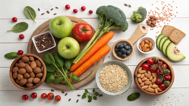 Una variedad de frutas y verduras frescas para una dieta saludable