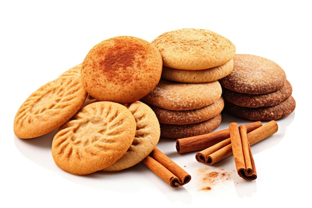 Una variedad de galletas de canela aisladas sobre un fondo blanco