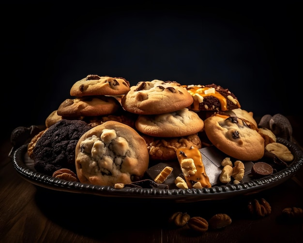 Una variedad de galletas que incluyen chocolate amargo y almendras IA generativa