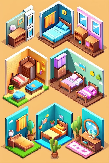 Foto una variedad de habitaciones diferentes y habitaciones para niños.