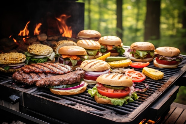 Variedad de hamburguesas a base de plantas en una parrilla