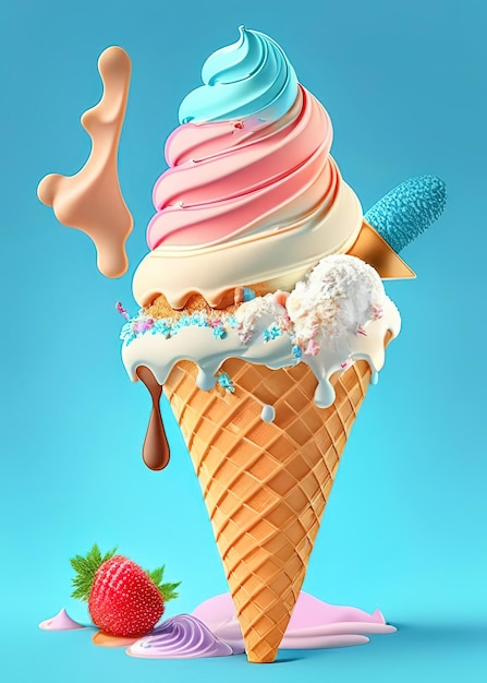 Variedad de helado en una taza un regalo esencial de verano Aigenerado