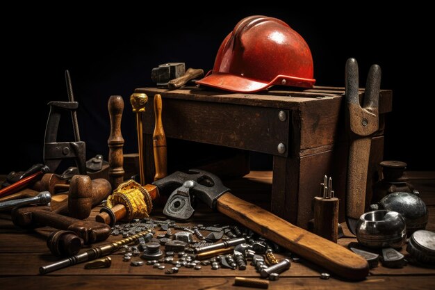 Foto una variedad de herramientas de construcción un primer plano detallado de las herramientas de construcción generadas por ai