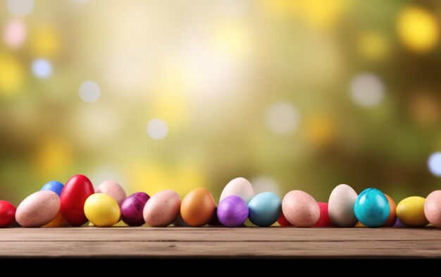 Foto una variedad de huevos de pascua coloridos sobre un fondo borroso