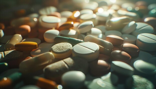Una variedad de medicamentos multicolores al sol