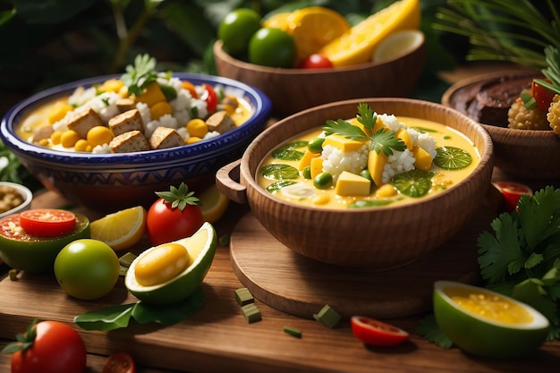 variedad de moqueca de yuca farofa con deliciosa comida brasileña imagen ultra hd