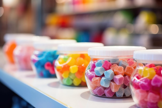 Foto una variedad multicolor de deliciosos dulces en el mostrador de dulces