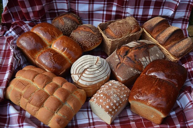 Una variedad de panes caseros de harina de trigo recién horneados