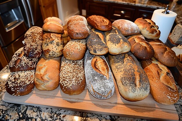 Una variedad de panes de harina de trigo caseros y deliciosos