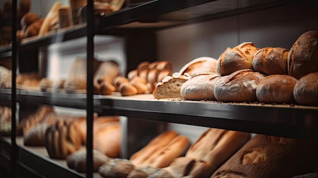 Variedad de panes en panadería.