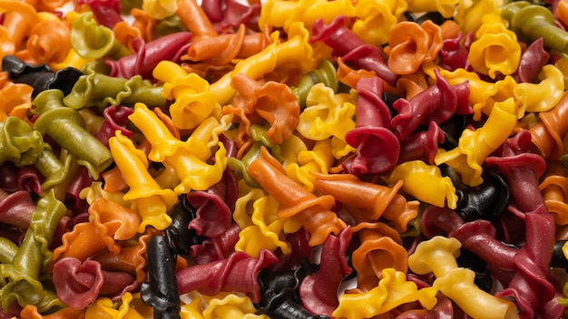 Variedad de pasta multicolor Vista superior.