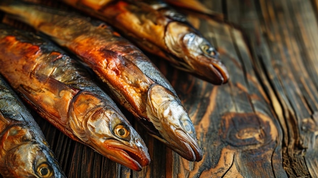 Foto una variedad de pescado ahumado en una canasta