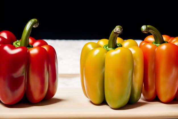 Una variedad de pimientos están en una tabla de cortar.