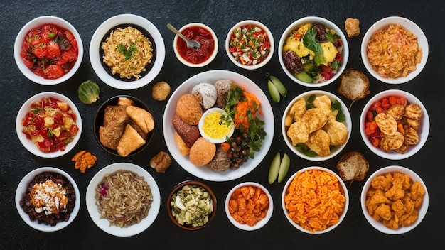 una variedad de platos, incluido uno que dice que es la comida más importante