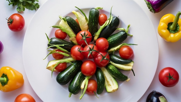 variedad de platos y verduras maduras