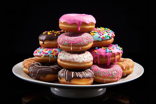 Una variedad de rosquillas coloridas en un plato