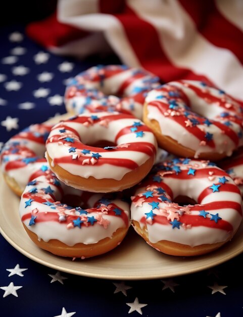 Foto una variedad de rosquillas con temas patrióticos