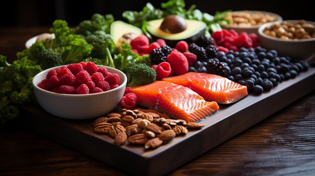 Foto una variedad de superalimentos de fuente de proteínas saludables