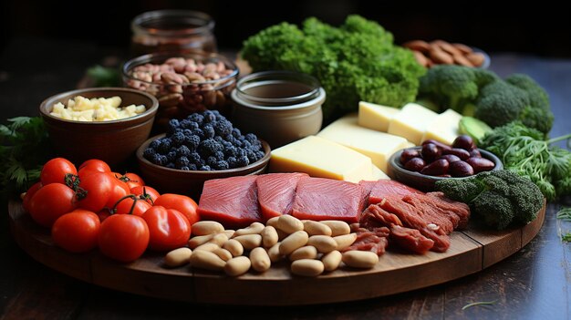 Foto una variedad de superalimentos de fuente de proteínas saludables