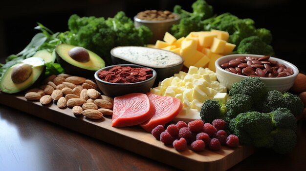 Foto una variedad de superalimentos de fuente de proteínas saludables